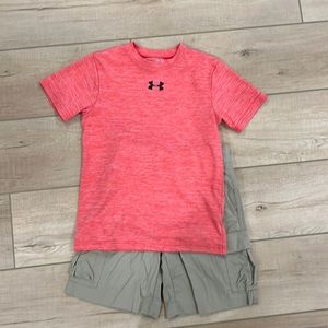 Youth small Under Armour matching top and khaki shorts